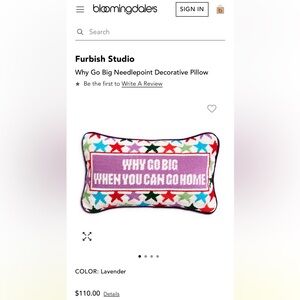 NWOT Furbish Why Go Big Needle Point Accent Pillow